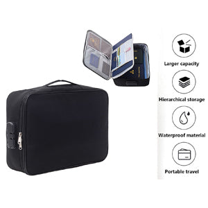 Document Waterproof Bags Organizer Case with Coded Lock Zipper Case Professional File Folders Bag for Certificates & Document (Black)