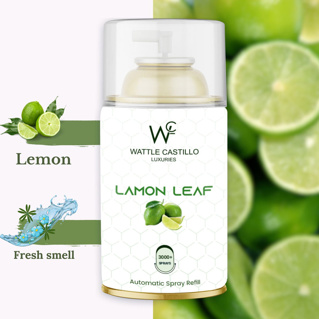 Wattle Castillo Lemon Leaf Automatic Room Fresheners Refill (265ml) & 3000+ Sprays Guaranteed Lasts up to 80 days