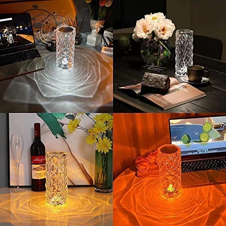 Crystal Decorative Table Lamp 16 Lighting Colors with Brightness Adjustable USB Diamond Night Light Stand Lamps for Bedroom