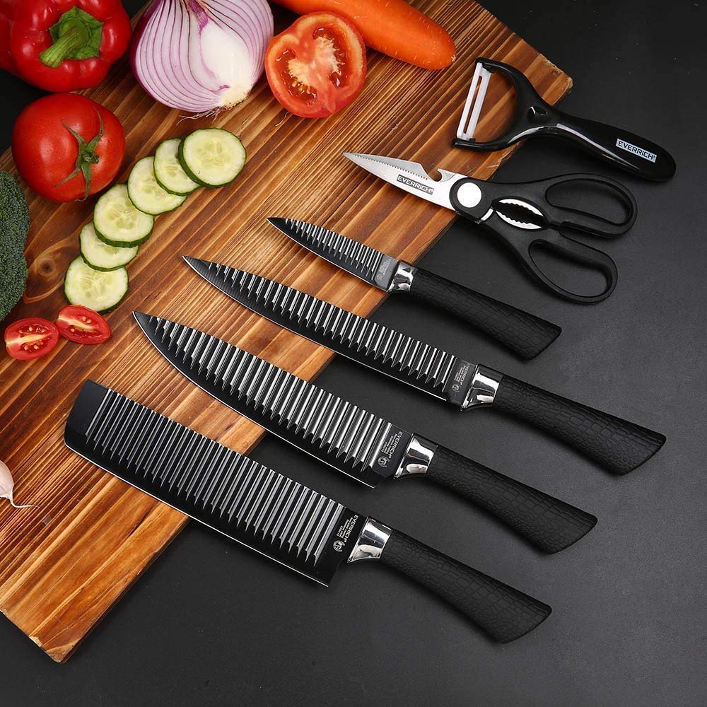 Kitchen Knife Set Professional Meat Knife Non Stick Stainless Steel with Non-Slip Handle Kitchen Set for Home with Sharp Knife & Scissor(6-Piece Premium Knives Set)