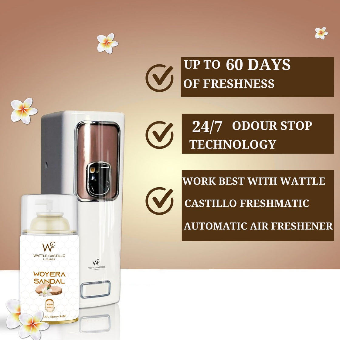 Wattle Castillo Woyera Sandal Automatic Room Fresheners Refill (265ml) & 3000+ Sprays Guaranteed Lasts up to 80 days