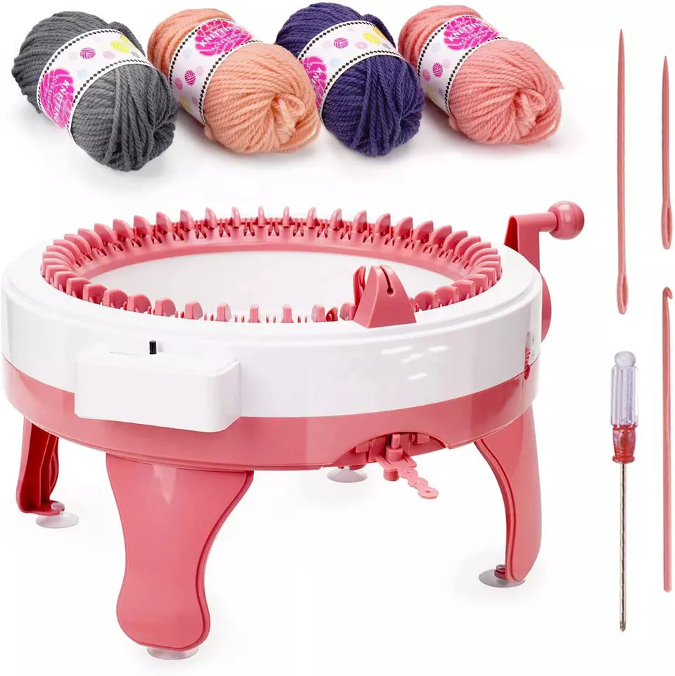 Plastic Knitting Machine 48 Needles Looms & Boards With Needle Arranging Device/Smart Weaving Loom With Row Counter Double Knitting Machines For Home (With 3 Wool, Pink)