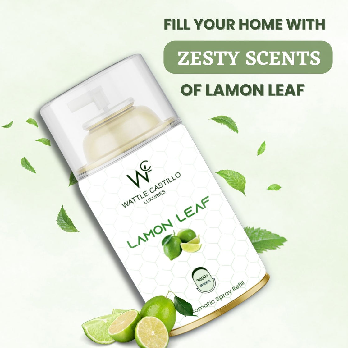 Wattle Castillo Lemon Leaf Automatic Room Fresheners Refill (265ml) & 3000+ Sprays Guaranteed Lasts up to 80 days