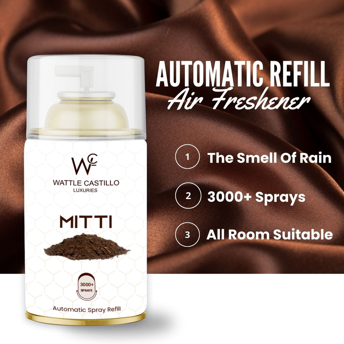 Wattle Castillo Rainy Mitti Automatic Room Fresheners Refill (265ml) & 3000+ Sprays Guaranteed Lasts up to 80 days