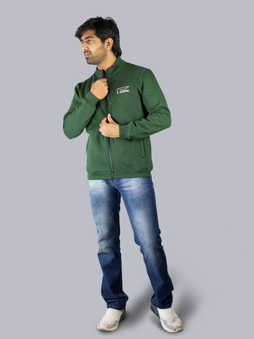 Men's Cotton Regular Fit Solid Green Jacket