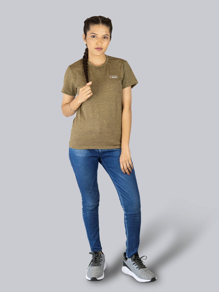 Women Brown Dry-Fit Round Neck T-Shirt