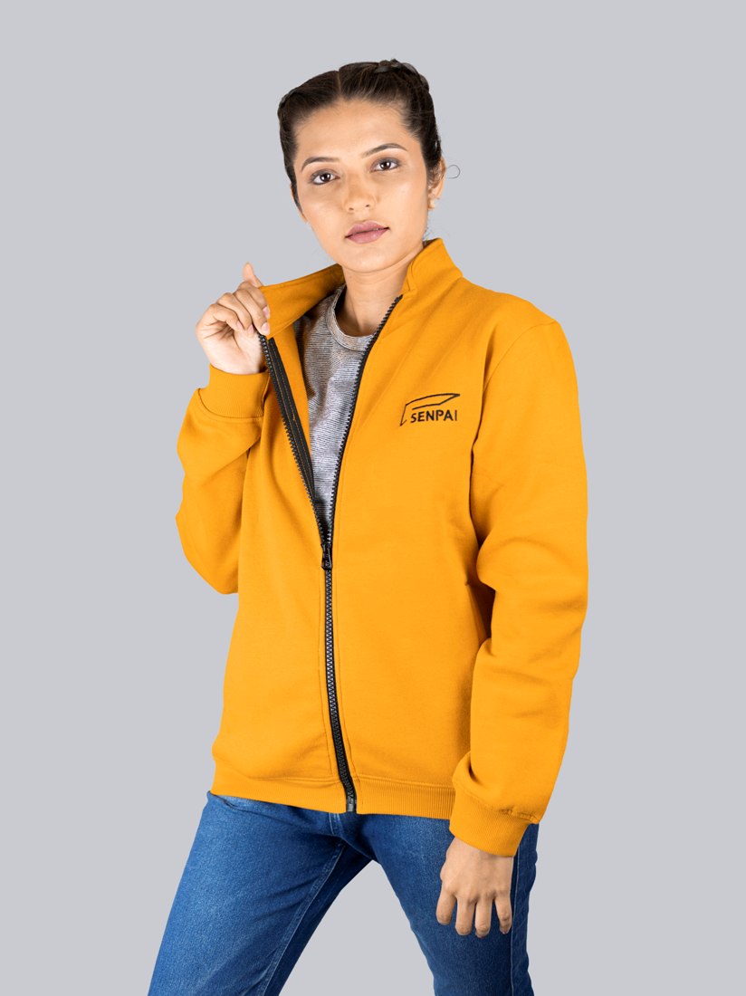 Women Solid Mustard Cotton Jacket