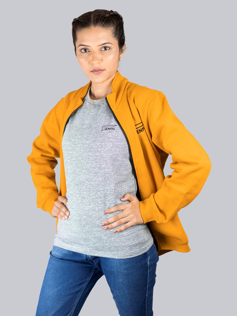 Women Solid Mustard Cotton Jacket