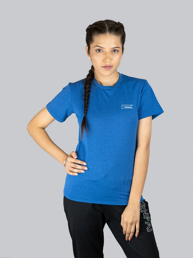 Women Blue Dry-Fit Round Neck T-Shirt