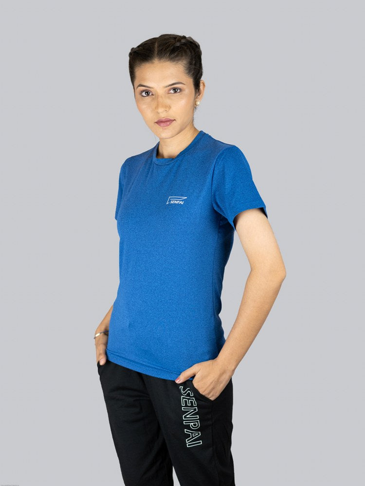 Women Blue Dry-Fit Round Neck T-Shirt