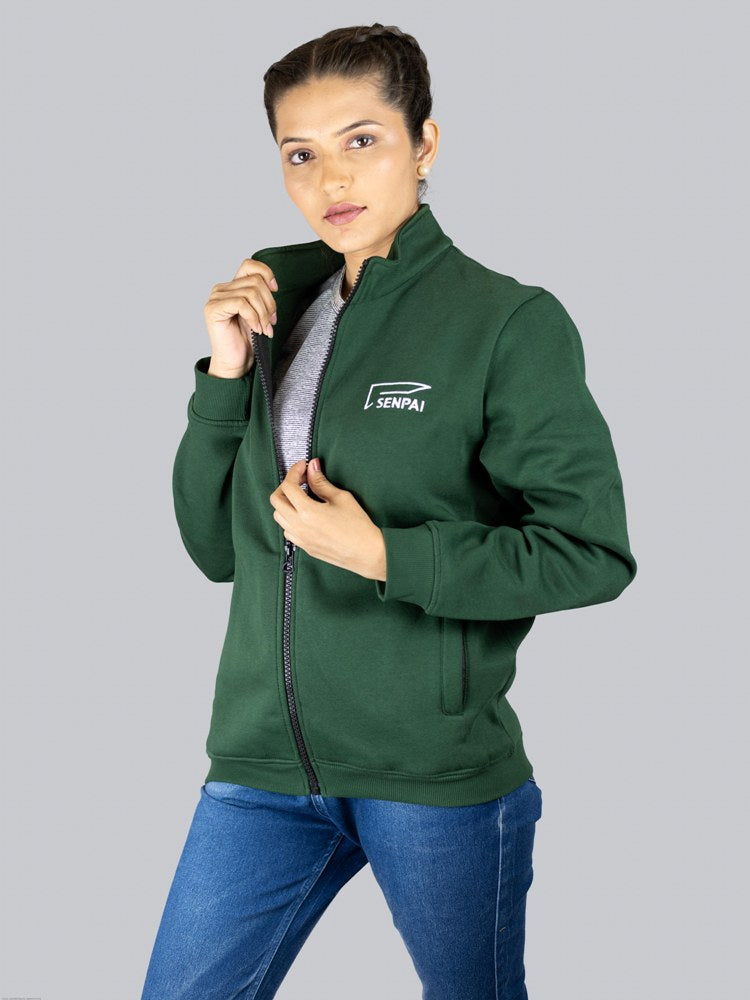 Women Solid Green Cotton Jacket