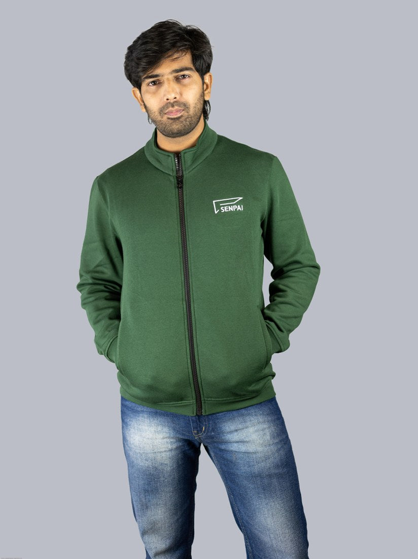 Men's Cotton Regular Fit Solid Green Jacket