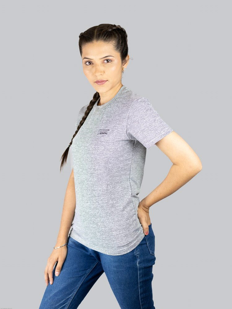 Women Grey Dry-Fit Round Neck T-Shirt
