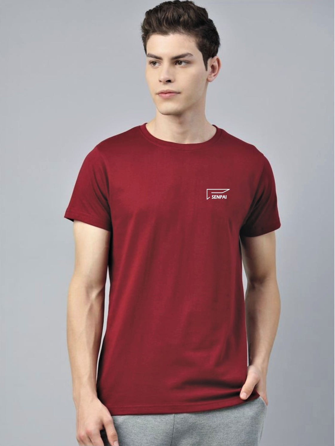 Men’s Sports Wear  Round Neck Maroon T-Shirt