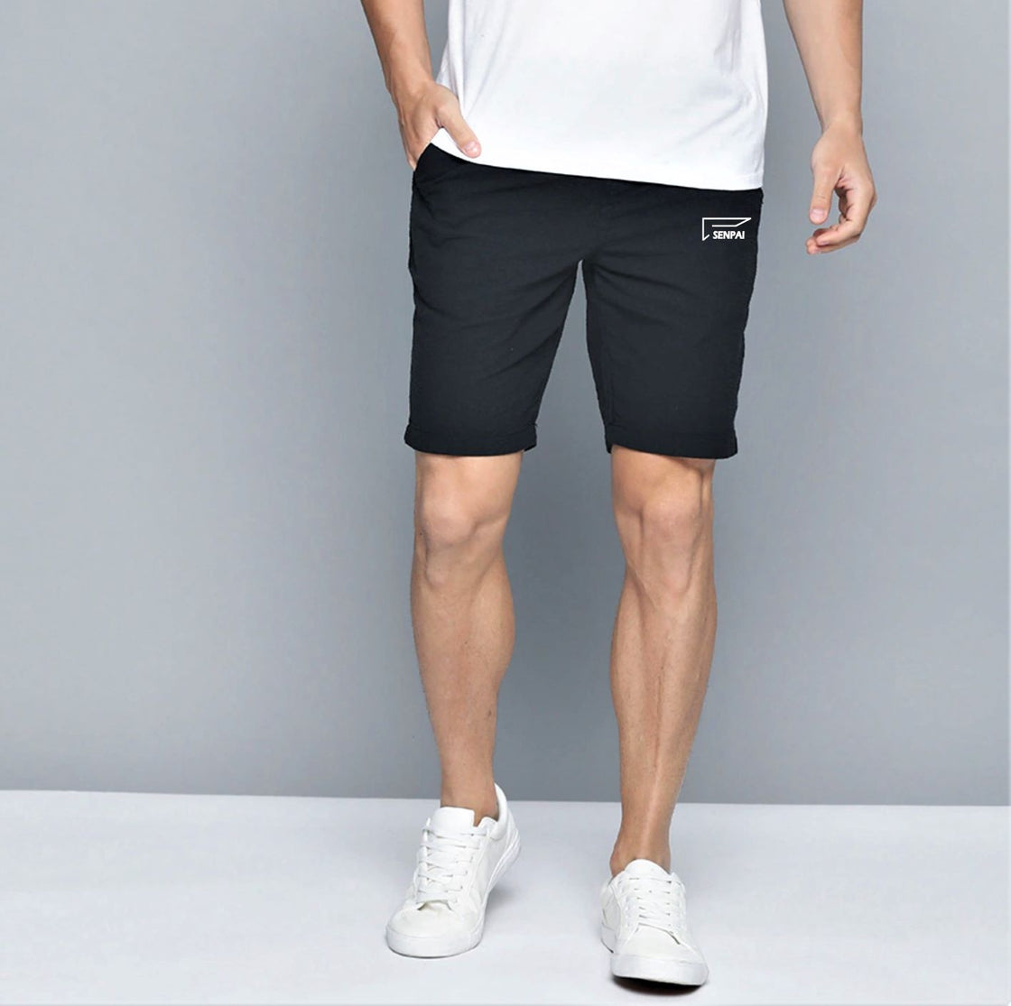 Men Black Polyester Shorts