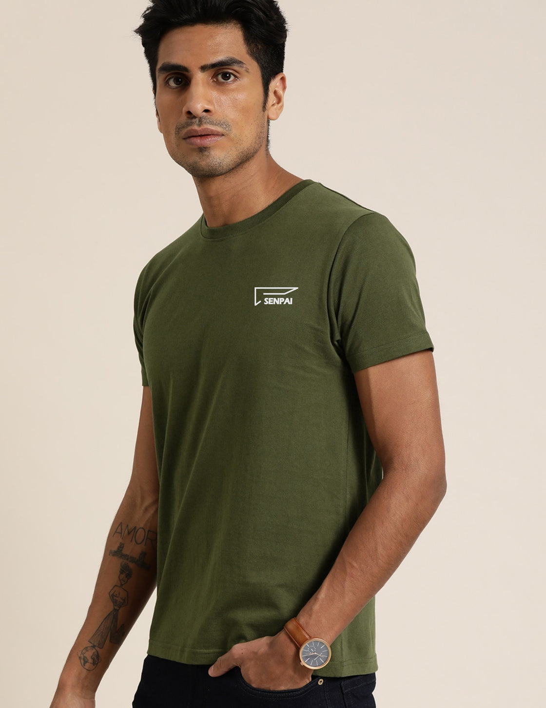 Men’s Sports Wear Round Neck Green T-Shirt