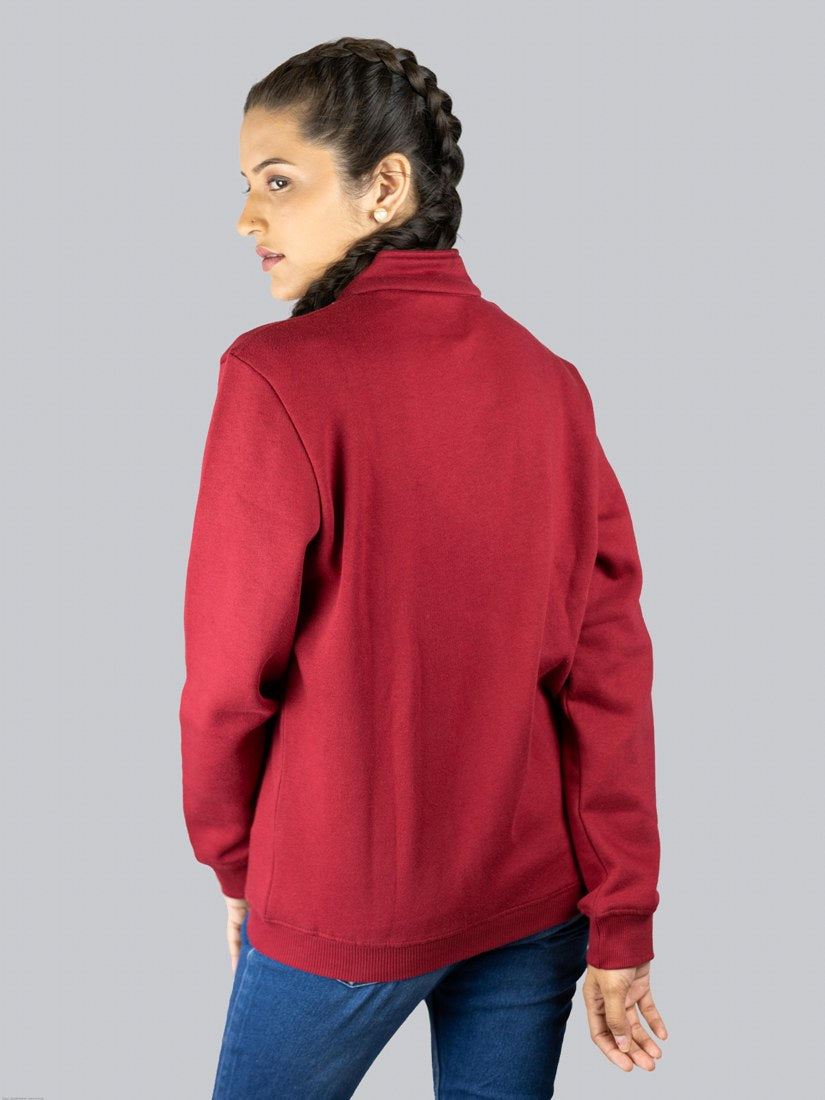 Women Solid Maroon Cotton Jacket