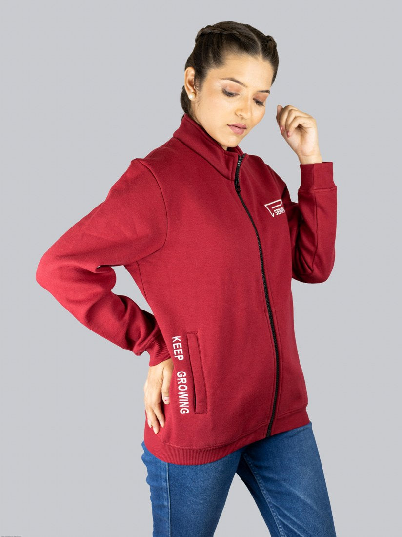 Women Solid Maroon Cotton Jacket