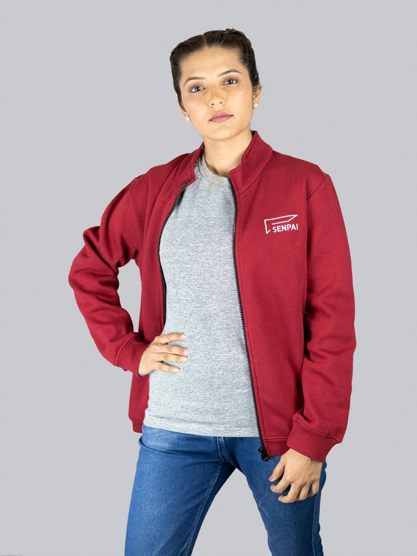 Women Solid Maroon Cotton Jacket