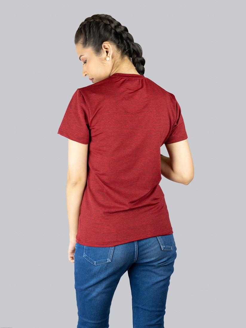 Women Maroon Dry-Fit Round Neck T-Shirt