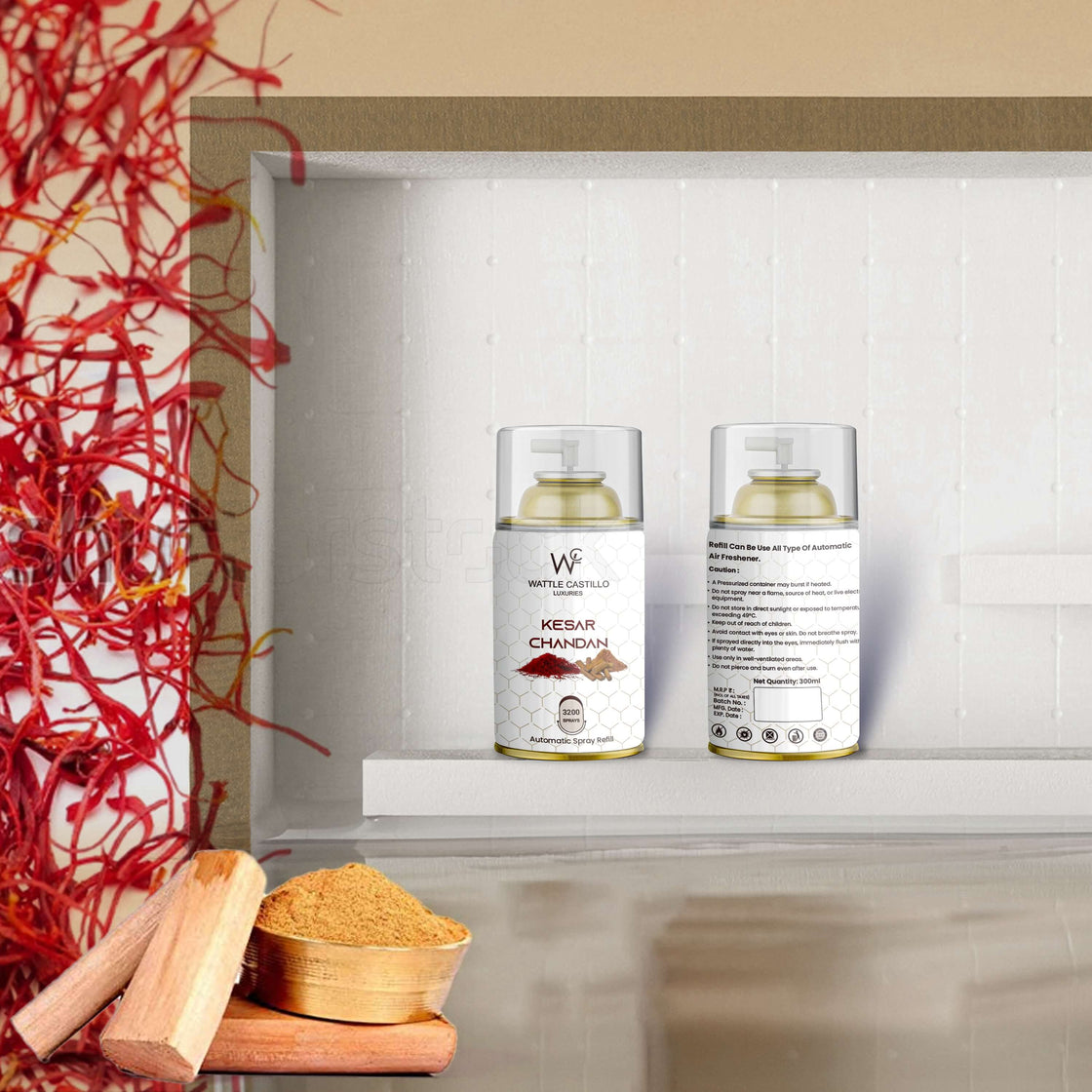 Wattle castillo Automatic Dispenser Refill - Automatic Room Fresheners Combo | Kesar chandan and Lemon (300ml) - Wattle Castillo