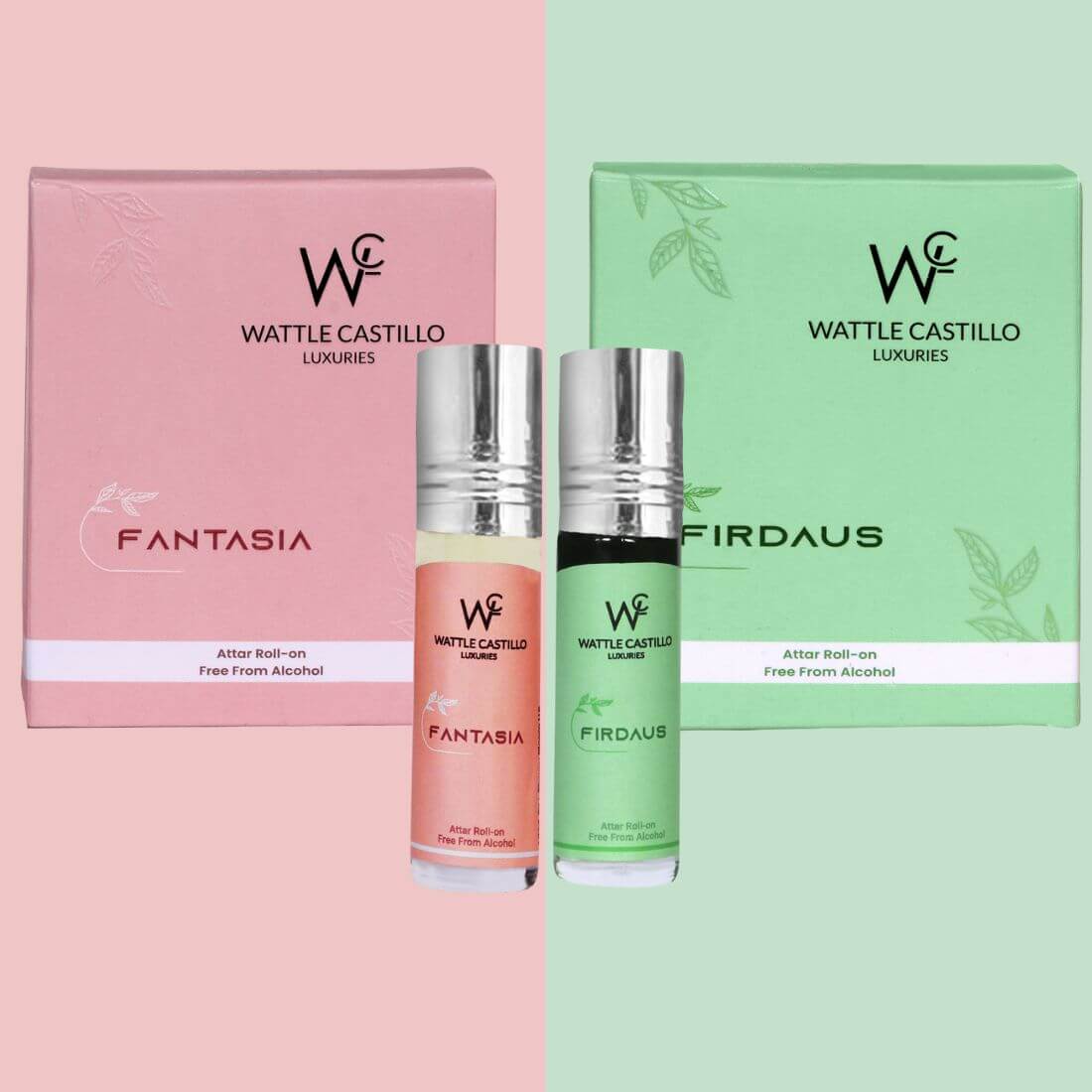 Wattle Castillo Fantasia And Friduas Premium Luxury 100% Non Alcoholic Long Lasting Roll On Attar Combo Perfume For Unisex - Wattle Castillo