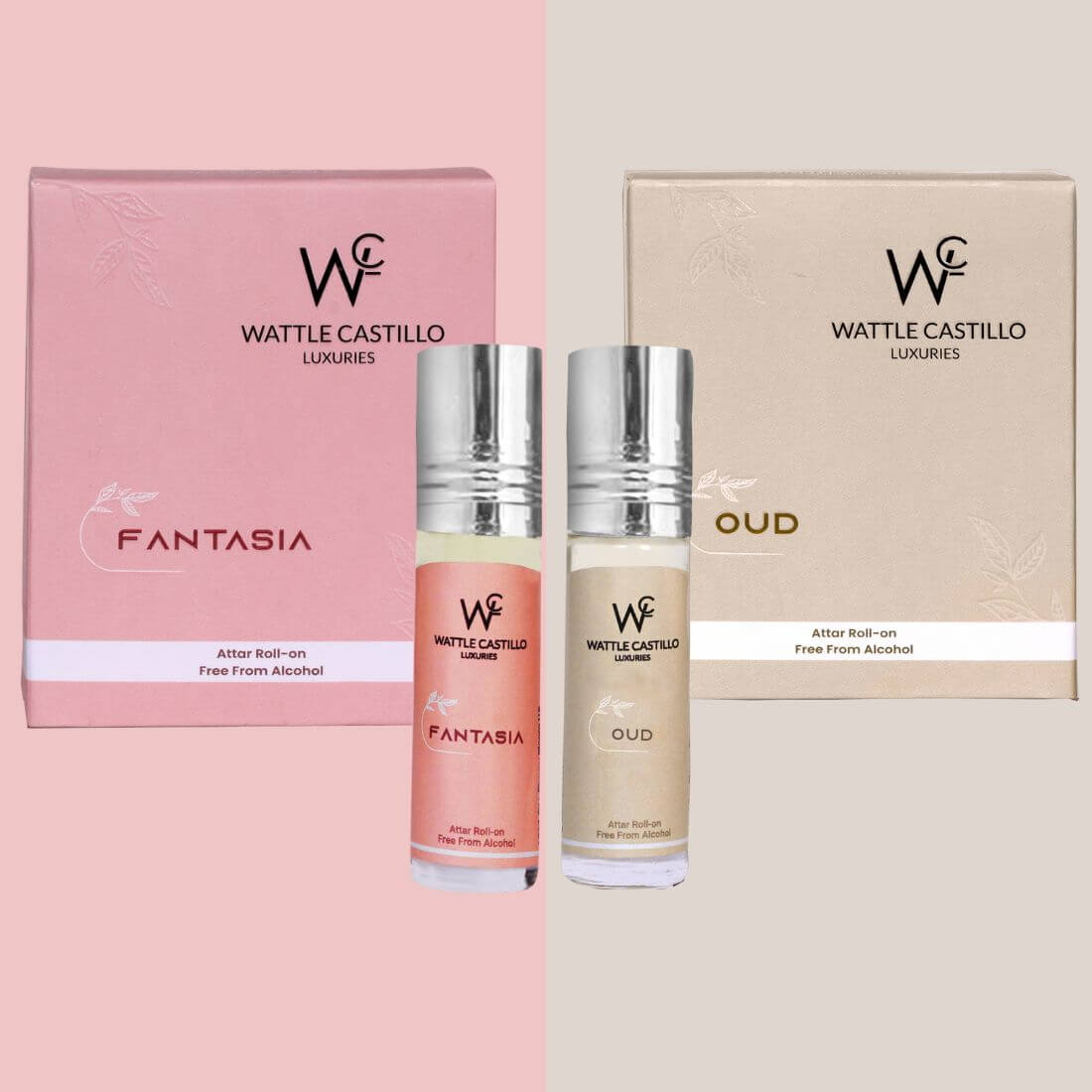 Wattle Castillo Fantasia And Oud Premium Luxury 100% Non Alcoholic Long Lasting Roll On Attar Combo Perfume For Unisex - Wattle Castillo