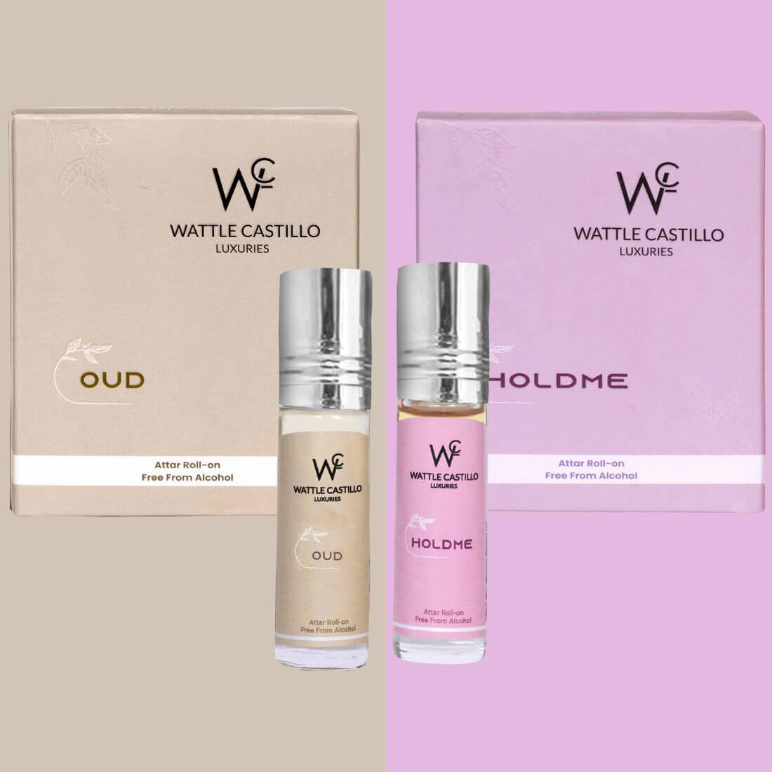 Wattle Castillo Holdme And Oud Premium Luxury 100% Non Alcoholic Long Lasting Roll On Attar Combo Perfume For Unisex - Wattle Castillo