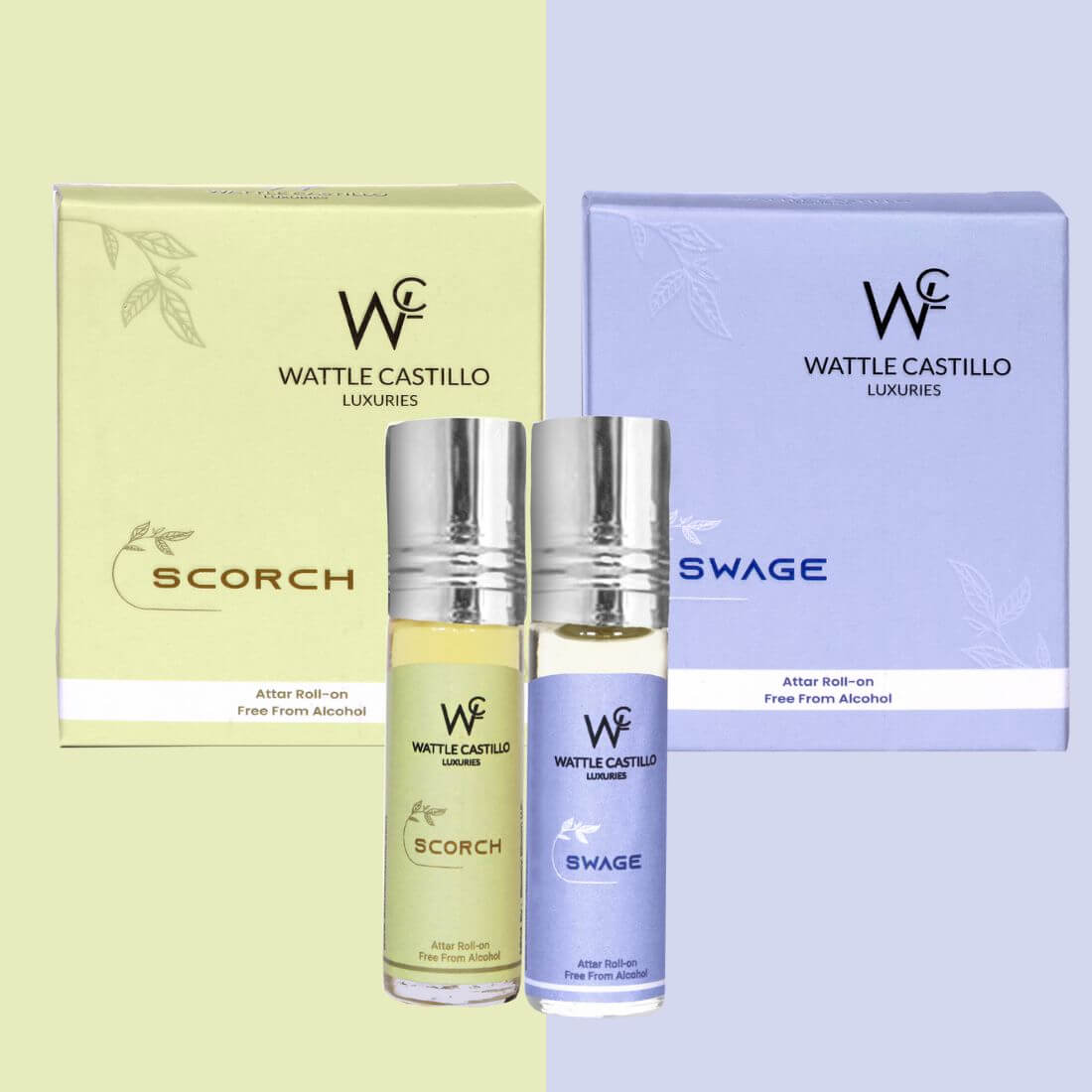 Wattle Castillo Scorch And Swage Premium Luxury 100% Non Alcoholic Long Lasting Roll On Attar Combo Perfume For Unisex - Wattle Castillo
