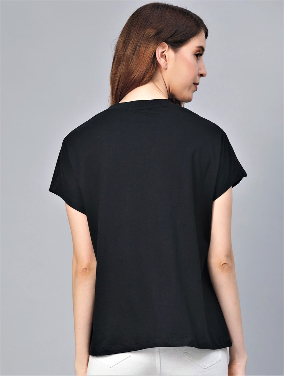 Women Black Cotton Round Neck T-Shirt