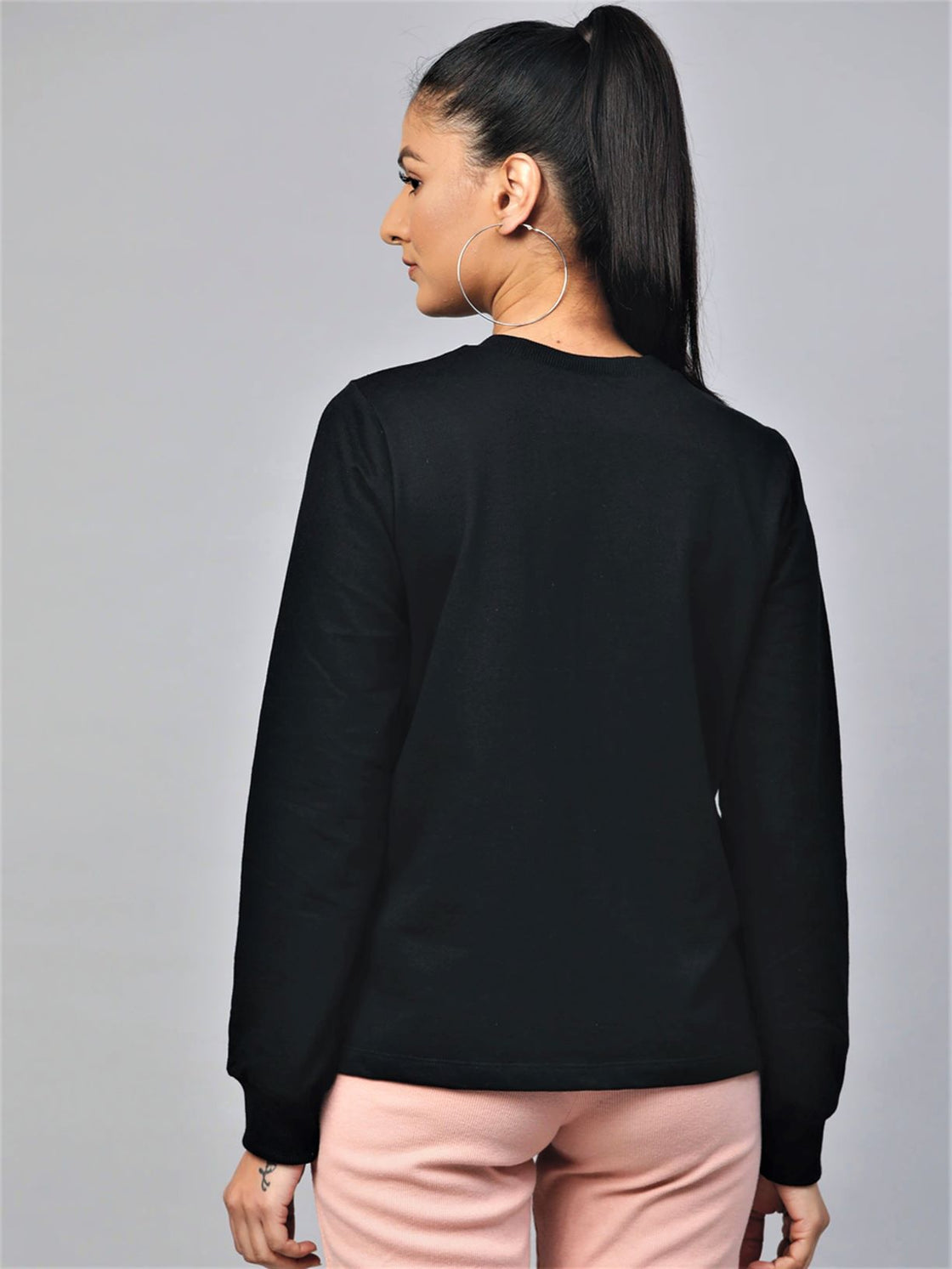 Women Black Cotton Round Neck Full Sleeve T-Shirt