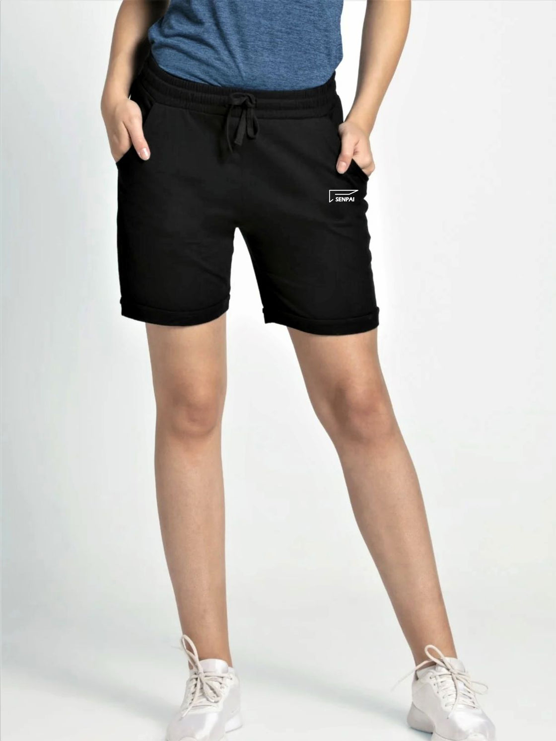 Women Black Polyester Shorts