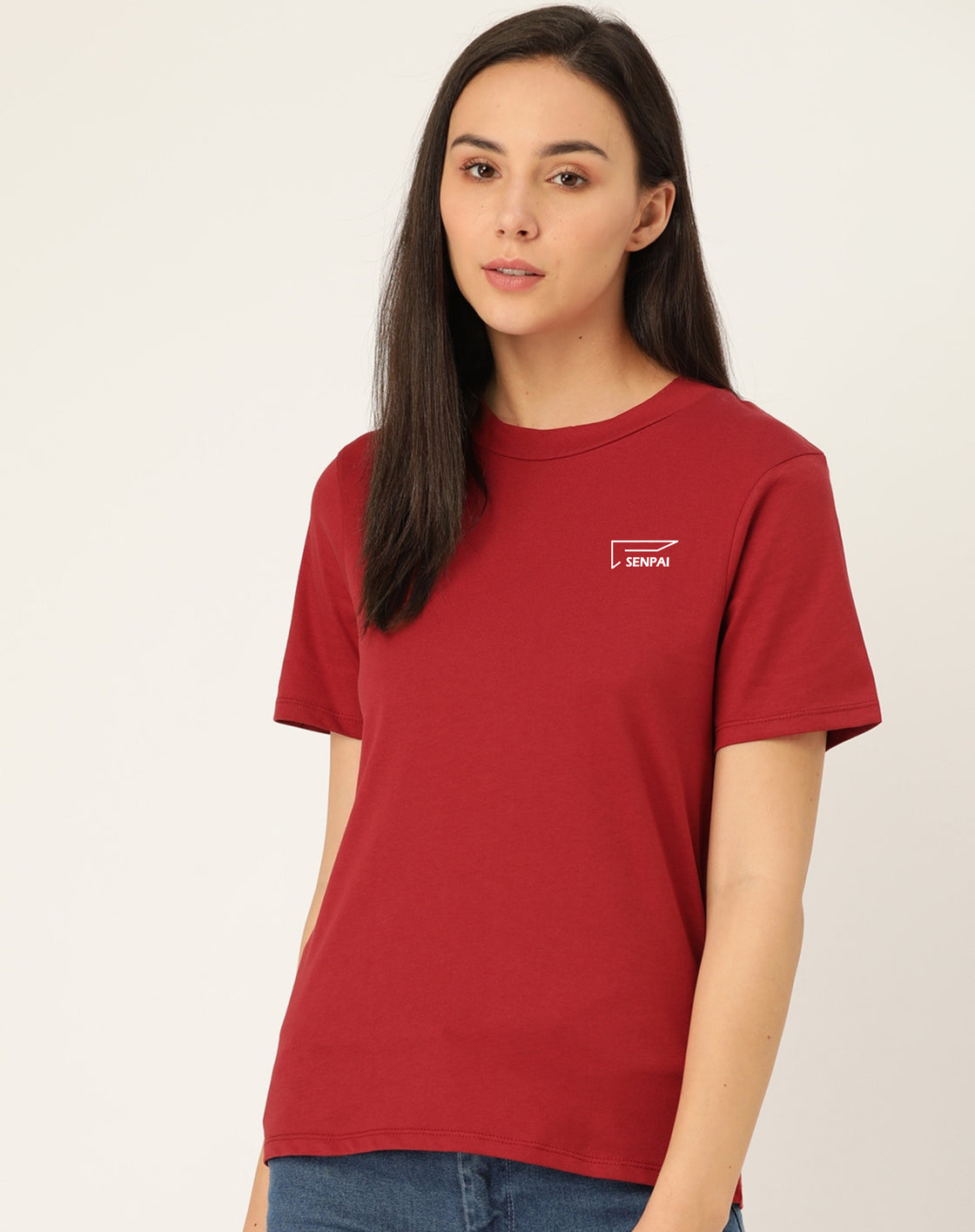 Women Maroon Cotton Round Neck T-Shirt